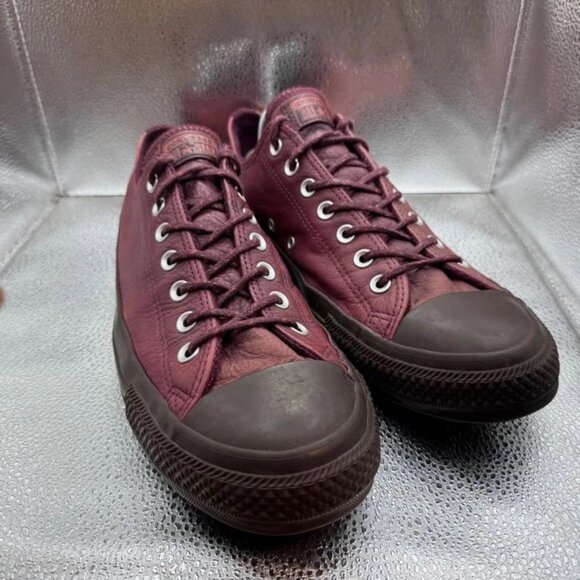 Size M12/W14 Converse All Stars Unisex Burgundy Low Top Lace Up Leather Sneakers - Picture 3 of 10